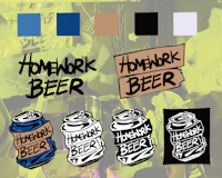 a group of cans with the words homework beer on them