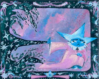 a painting of a fairy with a blue hat